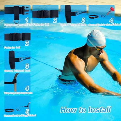 Swimming Resistance Training Set - Aquatic Resistance Belt, Swim Parachute, Pool Trainer Set