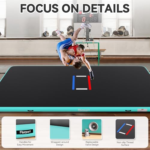 FBSPORT Inflatable Wrestling Mat 10ft/6.6ft/5ft, Outdoor and Indoor PVC Jiu Jitsu Mats, Gymnastics Training Mat Foldable for BJJ, MMA, Martial Art, Boxing, Grappling and Judo