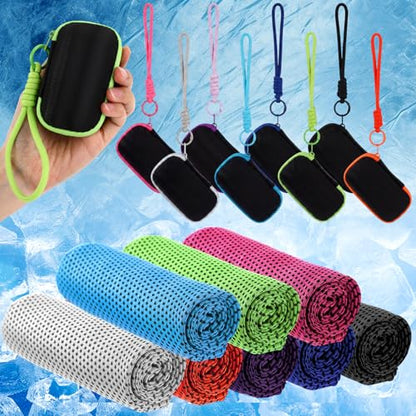Peryiter 20 Pack Cooling Towels with Cylinder EVA Carry Cases Cooling Towel - size: 35 x 12 Inch, style: Cylinder Eva