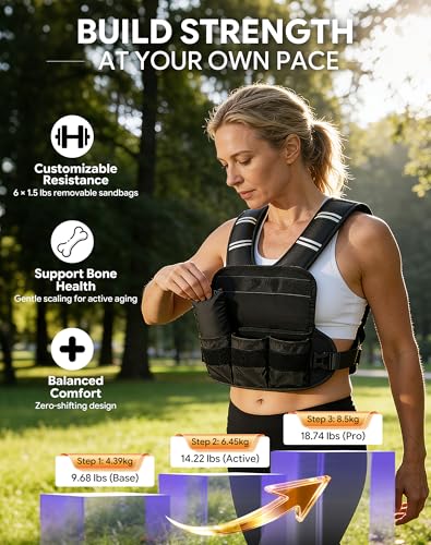 Adjustable Weighted Vest 10-20lb, Weight Vest for Women Men Walking Running Workout with 6 Removable Sandbags, Reflective Strip, Large Pocket for Gym