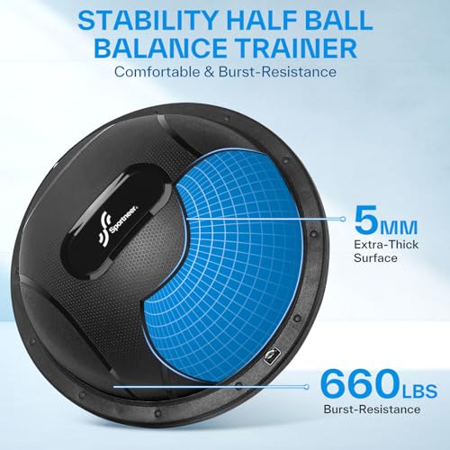 Sportneer Half Balance Ball - Inflatable Exercise Ball Trainer With Resistance Bands & Pump - Non-slip Yoga Ball for Stability, Core Training, Physical Therapy - Home Gym Equipment