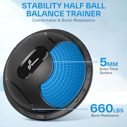 Sportneer Half Balance Ball - Inflatable Exercise Ball Trainer With Resistance Bands & Pump - Non-slip Yoga Ball for Stability, Core Training, Physical Therapy - Home Gym Equipment