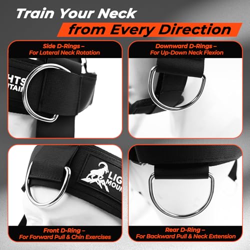 Adjustable Neck Harness for Weight Training with 6 D-Rings, Includes Skull Cap, Resistance Band & Loading Strap - Adjustable Head Harness for Neck Strengthening & Resistance Workout