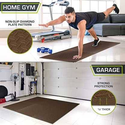 ProsourceFit Exercise Puzzle Mat 1/2-inch, EVA Interlocking Foam Floor Tiles for Home Gym, Workout Equipment, Kids Play Areas, Brown, 24 Sq Ft - 6 Tiles