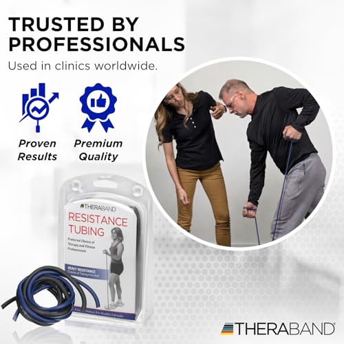 THERABAND Resistance Tubes, Advanced Set, Blue & Black, 5 ft Latex Tubing, Home or Clinic Use, Cut-to-Fit, Color-Coded Resistance Bands for Upper & Lower Body Workouts