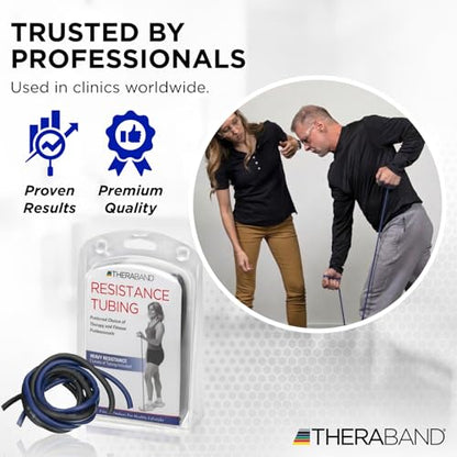THERABAND Resistance Tubes, Advanced Set, Blue & Black, 5 ft Latex Tubing, Home or Clinic Use, Cut-to-Fit, Color-Coded Resistance Bands for Upper & Lower Body Workouts