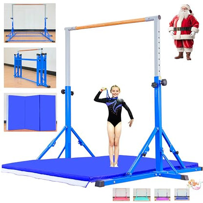 MARFULA Gymnastic Kip Bar for Kids Teens Ages 3-25 of All Gymnastic Levels - color: Bar With Mat-Blue (5 Ft Base)