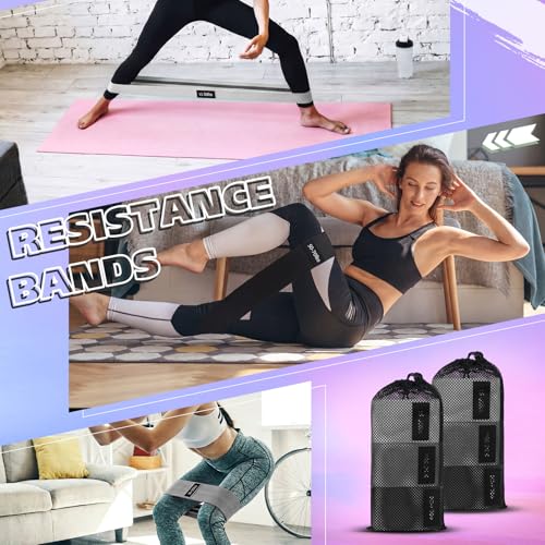 9 Pcs Fabric Resistance Band Set for Women, Booty & Glute Workout Bands with 6 Fabric + 3 Ankle Straps Non-Slip for Training, Yoga, Fitness, Gym & Pilates with Carry Bag