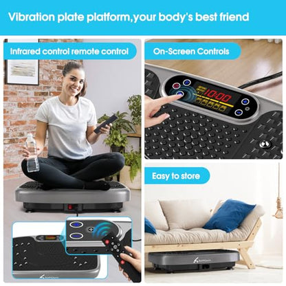 SoftGym Waver Vibration Plate Exercise Machine for Lymphatic Drainage Weight Loss,120 Speed Levels Vibrating Platform with Resistance Bands,Full-Body Workout Equipment for Muscle Activation - style: Slim- Gray