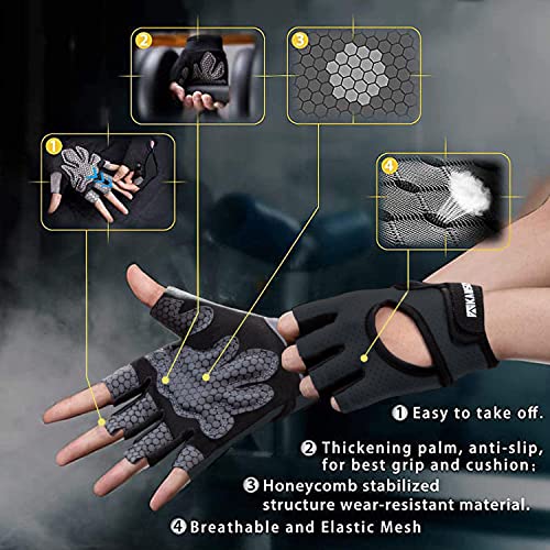 LIFECT Essential Breathable Workout Gloves, Weight Lifting Fingerless Gym Exercise Gloves with Curved Open Back, for Powerlifting, Women and Men