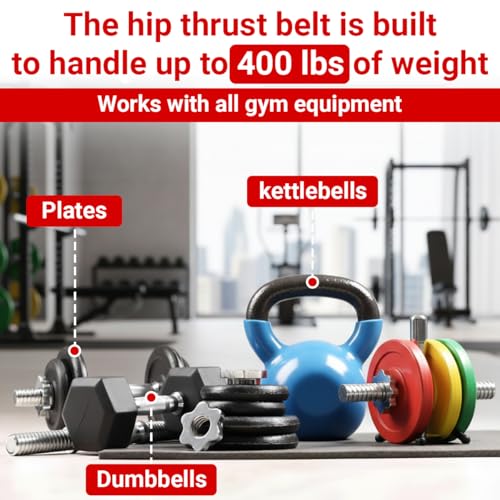 Hip Thrust Belt for Glutes – Adjustable Weightlifting Belt with Padded Support – Portable Booty Builder for Dumbbells, Kettlebells, and Plates – Home Gym Workout Gear for Men & Women