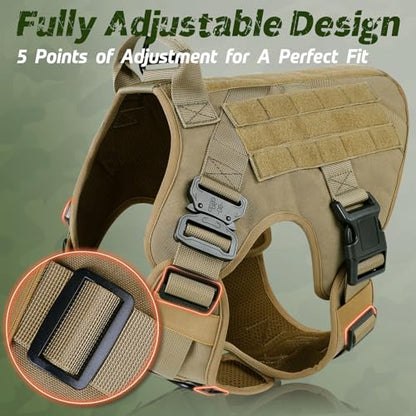 rabbitgoo Tactical Dog Harness for Large, Heavy Duty Military No Pull Vest - color: Brown, size: Large
