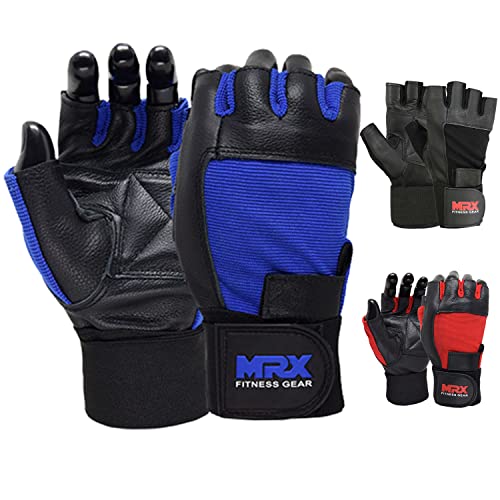 MRX Weight Lifting Gloves Gym Fitness Exercise Bodybuilding Workout Powerlifting - color: Blue, size: Medium