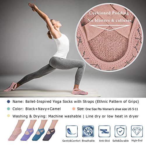 Ozaiic Pilates Socks for Women Non Slip Grip Yoga Barefoot Indoor Workout - color: 4 Pairs -Blue/Purple/Pink/Dark Gray