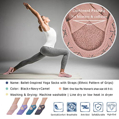 Ozaiic Pilates Socks for Women Non Slip Grip Yoga Barefoot Indoor Workout - color: 4 Pairs -Blue/Purple/Pink/Dark Gray