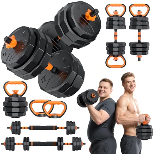 5-in-1 Adjustable Dumbbell Set, 33/44/66/88lbs Free Weights Set with Connector, Used as Kettlebells, Barbell, Push up Stand, Standard 1" Plates, Fitness Exercises for Home Gym Suitable Women/Men - color: 88LB (44LB Pair)