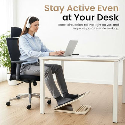 Portable Wooden Slant Board for Calf Stretching, 300Lbs Slant Board for Calf Stretching with Loop Band & 2 Sand Papers, Adjustable Wooden Incline Board, Squats Calf Stretcher for Knees Heel Feet Leg