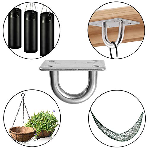 Heavy Duty Pad Eye Plate Staple Ring Hook Loop U-Shaped Sail Shade Hardware - Wall Ceiling Hammock Hooks Hanger for Swing Suspension - Stainless Steel