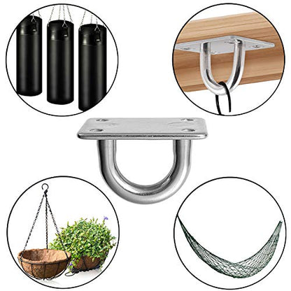 Heavy Duty Pad Eye Plate Staple Ring Hook Loop U-Shaped Sail Shade Hardware - Wall Ceiling Hammock Hooks Hanger for Swing Suspension - Stainless Steel