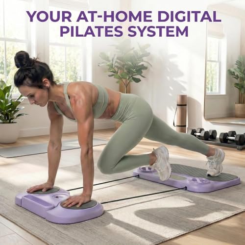 Foldable Pilates Reformer Board for Beginners, Pilates Workout Kit w/ Resistance Bands, Purple Sliders for Core, Balance & Push-Up Training, Mini Home Friendly Pilates Equipment Set