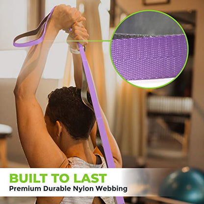 Stretching Strap for Physical Therapy, 12 Multi-Loop Stretch Strap 1" W x 8' L, Neoprene Handles, Physical Therapy Equipment, Yoga Straps for Stretching, Leg Stretcher.