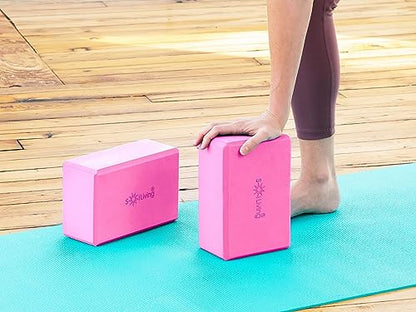 Sol Living Yoga Blocks 2 Pack High Density EVA Foam Yoga Cushion Stretching Pilates Meditation Exercise Equipment Support Deepen Poses Odor Free Non Slip Yoga Accessories - 4" x 6" x 9"- Pink - color: Pink