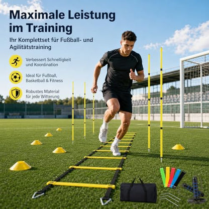 Exercise Bands & Workout Equipment Set, 5 Resistance Bands, Agility Ladder, Speed Rope, 10 Cones, Carrying Bag, Home Gym for Women