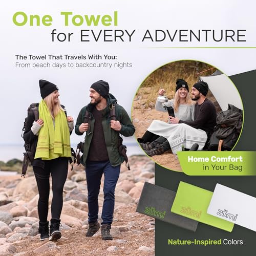 Zumi 100% Cotton Quick Dry Travel Towel - Soft, Thin, Compact, Highly Absorbent, Lightweight Camping Towel for Beach, Gym, Bath, Shower, Swimming, Dorm, RV - Green - color: Green Large