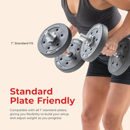 Sunny Health & Fitness Threaded Dumbbell w/Star-Lock Collars, 14"- 24" Pair - style: 14-Inch Premium