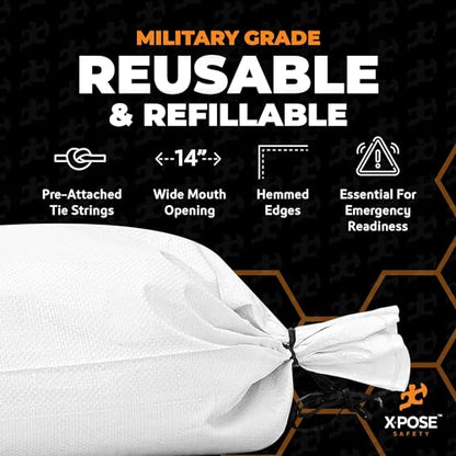 Xpose Safety Heavy Duty Sand Bags with Tie Strings – Empty Woven Polypropylene Sandbags for Hurricane Flood Protection, 100 lb Capacity, 14" x 26", White, Pack of 1000 - color: White, size: 1000 Sandbags