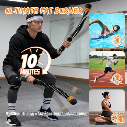 Ropeless Battle Ropes for Home Gym, Weighted Cordless Battle Rope with Adjustable Weights & Anti-Slip Handles, Portable Workout Rope for Strength Training, Anaerobic & Full Body Exercise