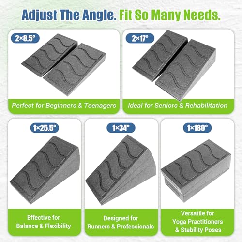 ODCPN Squat Wedge Block, 5 Adjustable Angles Slant Board for Calf Stretching with Stretching Strap & Poster, 520 LBS Heel Elevated Squat Wedge Capacity for Yoga, Ankle Physical Therapy & Mobility - color: Gray
