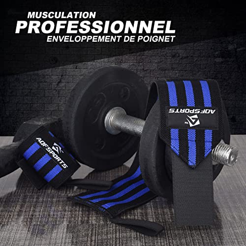 AQF Wrist Wraps for Weightlifting & Powerlifting, 18" USPA Approved (Pair) - color: Blue & Black