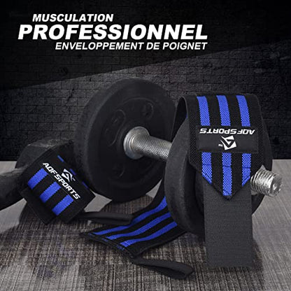 AQF Wrist Wraps for Weightlifting & Powerlifting, 18" USPA Approved (Pair) - color: Blue & Black