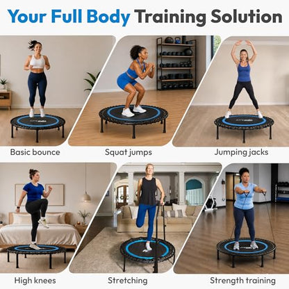 JUMPZYLLA Mini Rebounder Trampoline for Adults, Fitness Trampoline with Bar - color: Blue