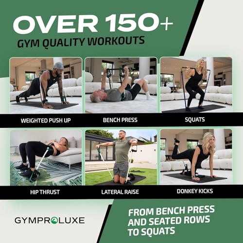 Portable Gym - Resistance Exercise Band Set - 200LBS Resistance Bands for Men & Women - Multi Gym Fitness Equipment & Pilates Bar for Home Workout