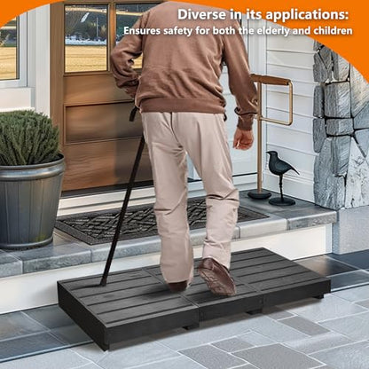 Outdoor Steps 3.5'' Height, Wooden Step Platform 35” Length, Step Stool with Non Slip Pads, Step for Outside, Wooden Platform for Bathroom, Kitchen, Bed (Black)