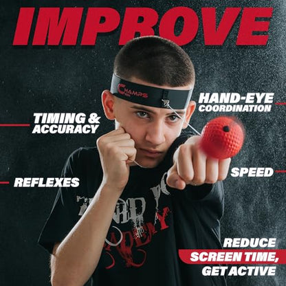 Boxing Reflex Ball Bundle with Punch Counter App | 4 Weighted Balls + 2-Headband Reflex Ball Set | Improve Speed, Agility & Hand-Eye Coordination | Boxing Equipment & MMA Training Gear
