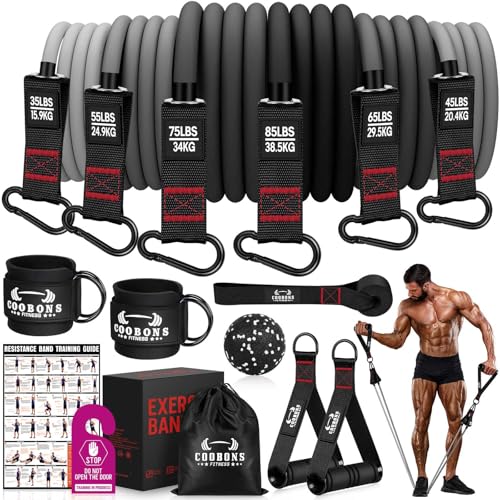 Heavy Resistance Bands for Working Out, 300LBS Exercise Bands with Handles, Workout Bands for Men, Weight Fitness Bands Set for Muscle Training, Strength, Slim, Yoga, Home Gym Equipment - color: Black, Grey, style: 360LBS