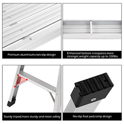 Giantex Work Platform Aluminum Step Ladder Drywall Safe CE Approved of Capacity 330 LBS Heavy Duty Portable Bench Folding Ladders Stool w/Non-Slip Mat (Silver)