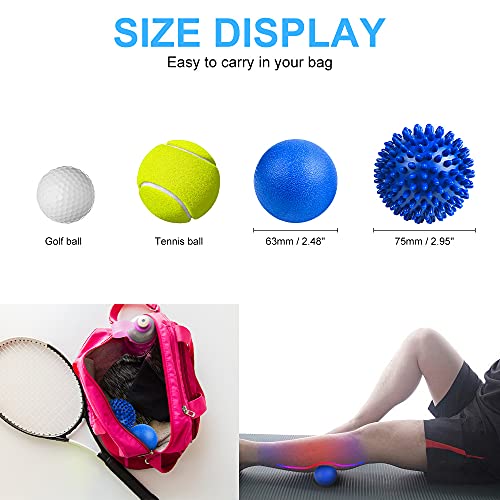 URAQT Spiky Massage Ball Set, 2 Pack Physical Therapy Massage Balls, Hard Lacrosse Ball & Spiky Massage Ball for Myofascial Release and Trigger Point Deep Tissue Massage (Blue)