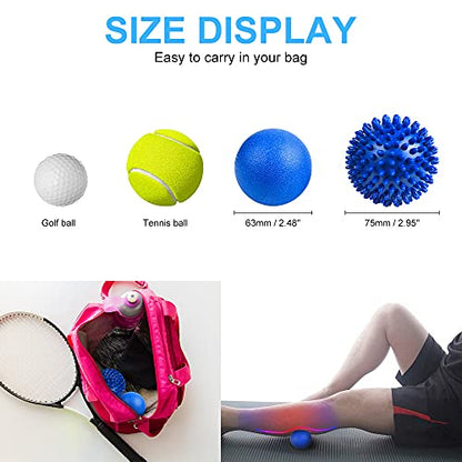 URAQT Spiky Massage Ball Set, 2 Pack Physical Therapy Massage Balls, Hard Lacrosse Ball & Spiky Massage Ball for Myofascial Release and Trigger Point Deep Tissue Massage (Blue)