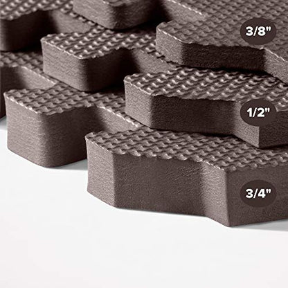 We Sell Mats 1/2 Inch Thickness Multipurpose EVA Foam Floor Tiles, Interlocking Floor Mat for Indoor Gym and Home Use, 24 in x 24 in, Brown, 16 Square Feet (4 Tiles)