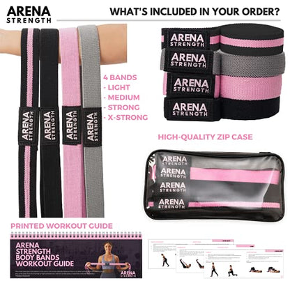 Long Fabric Full Body Resistance Bands Set of 4 and Pull Up Assistance Bands | Cloth Resistance Bands Loop with Fabric Exercise Resistance Bands Workout Guide