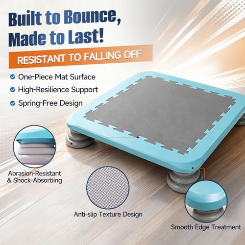 25" Square Mini Trampoline Board for Kids, Indoor Sensory Rebounder & Safe Jumping Pad with Non-Slip Base, Develops Balance Coordination & Motor Skills, Durable for Ages 3-12, Holds 165 lbs