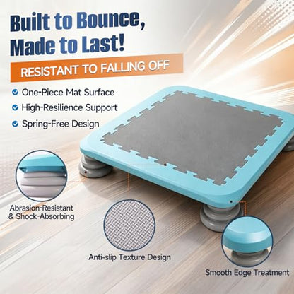 25" Square Mini Trampoline Board for Kids, Indoor Sensory Rebounder & Safe Jumping Pad with Non-Slip Base, Develops Balance Coordination & Motor Skills, Durable for Ages 3-12, Holds 165 lbs