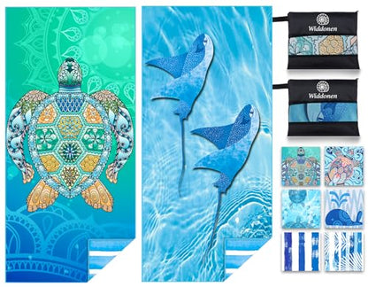 2 Pack Microfiber Lightweight Beach Towel Sand Free Quick Dry Absorbent Thin Compact Towels for Swimming Pool Camping Beach Accessories Large Easy Pack Travel Things for Vacation Essentials Gift