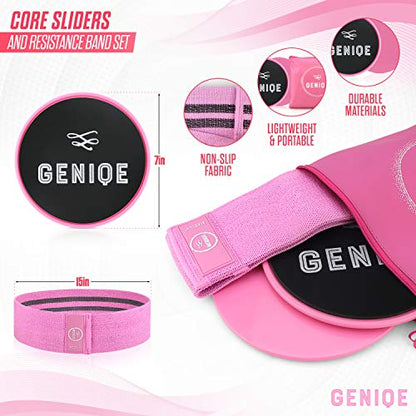 Core Sliders and Medium Resistance Fabric Band Set (2 Workout Sliders, 1 Hip Band) Premium Strength Slides and Durable Fitness for Butt, Abs, Legs, Thighs, Hips, Shoulders, Arms, Back