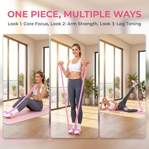 2Pcs Resistance Bands with Pedals, 6-Tube Tension Rope Exercise Equipment with Foam Handles, Sit-Up Pull Rope for Home Workout, Waist, Arm & Core Training Fitness Equipment