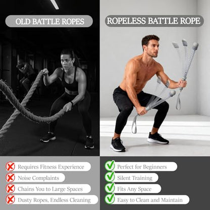 Ropeless Battle Ropes for Exercise Workout Rope, Portable Workout for Home Gym, Exercise Battle Ropes for HIIT Workouts, Low-Impact Cardio Training (Grey with Ring) - style: Grey with ring